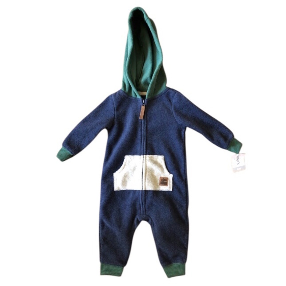 NWT Carters Little Dude Super Soft Warm Hooded Playsuit Infant Baby Boy Sz 6 Mo